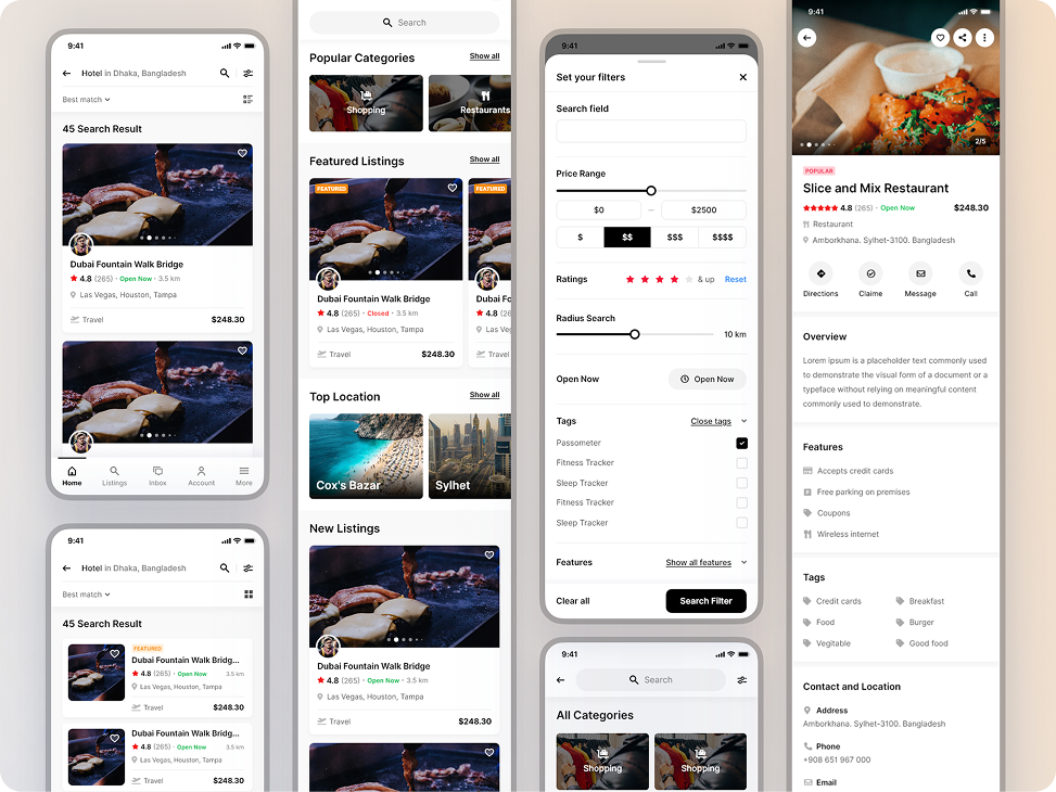 Directorist mobile app business detail screens